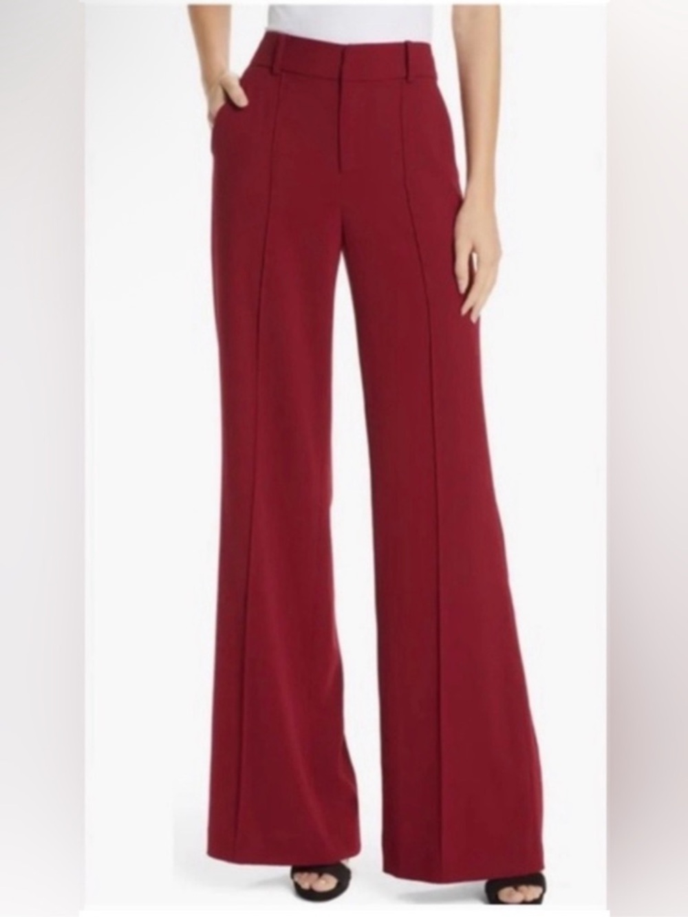 Alice + Olivia High Rise Wide Leg Dylan Trouser Pants Red